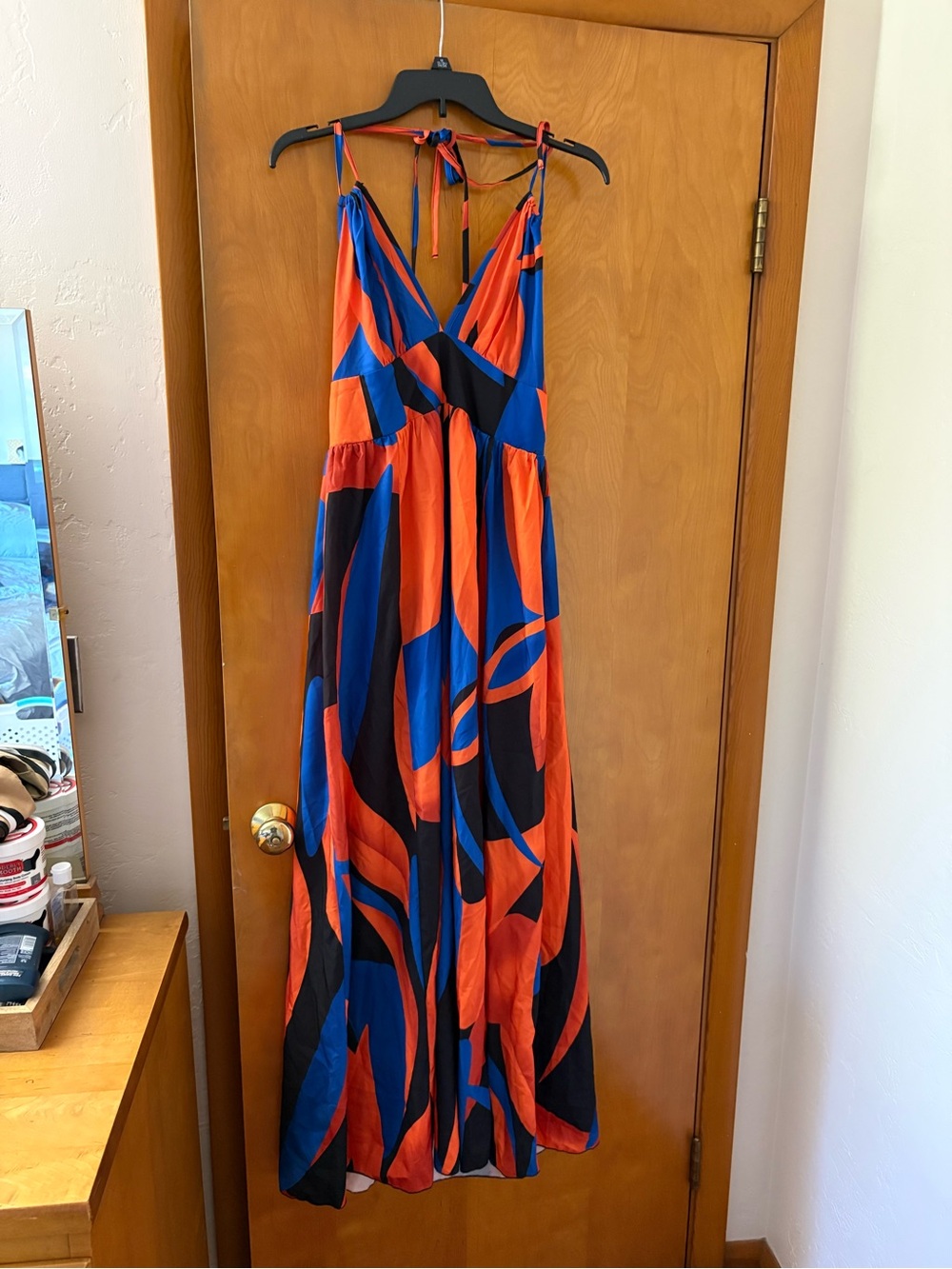 SHEIN Bold Orange, Blue & Black Abstract Maxi Dress